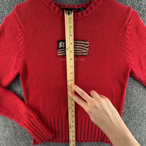 Ralph Lauren Polo Jeans Women Flag Sweater Medium Red Long Sleeve Knit Cotton - Picture 5 of 16